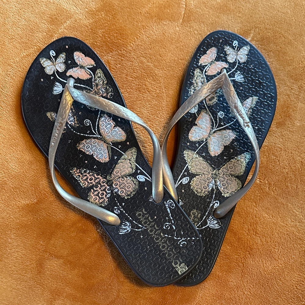 Chic Black and Silver Butterfly Sandals